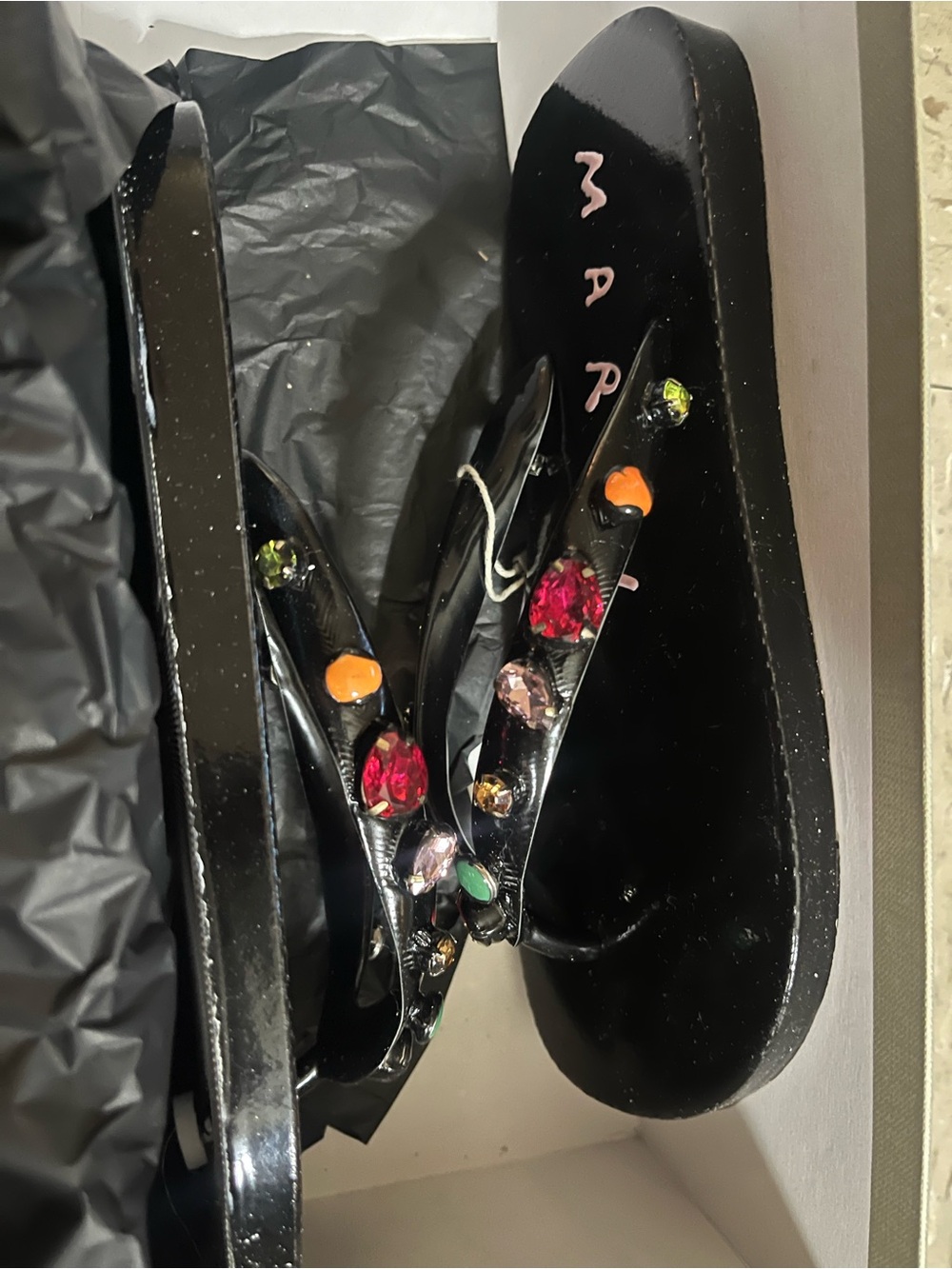 Marni Women’s Black Jeweled Flip-Flop Sandals